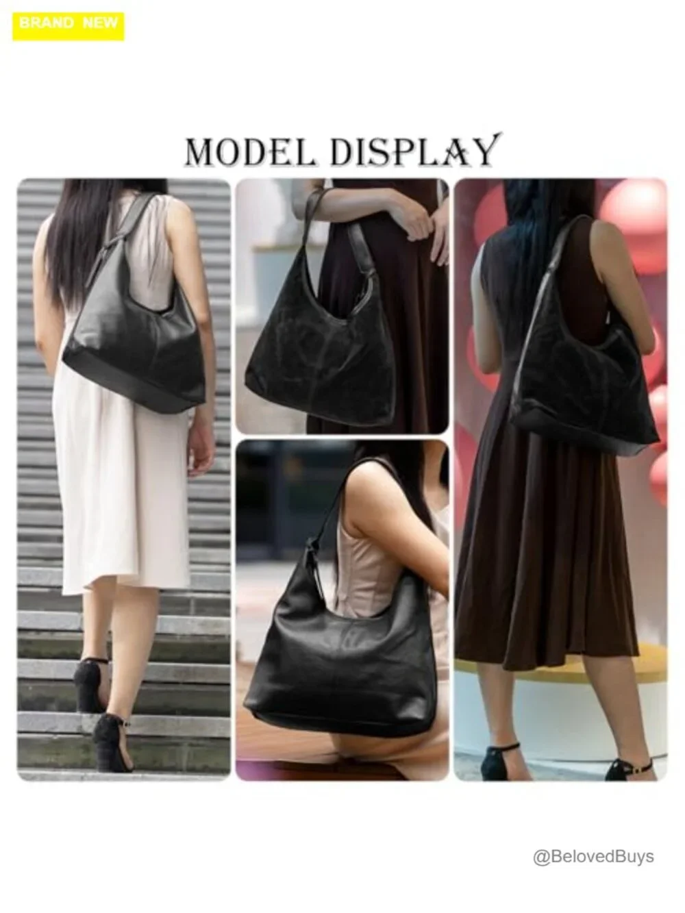 PU Leather and Suede Hobo Tote Bag with Interior Pockets Large Capacity